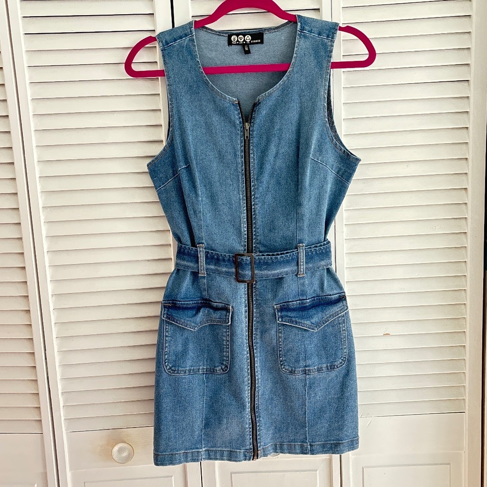 Zip up denim mini dress